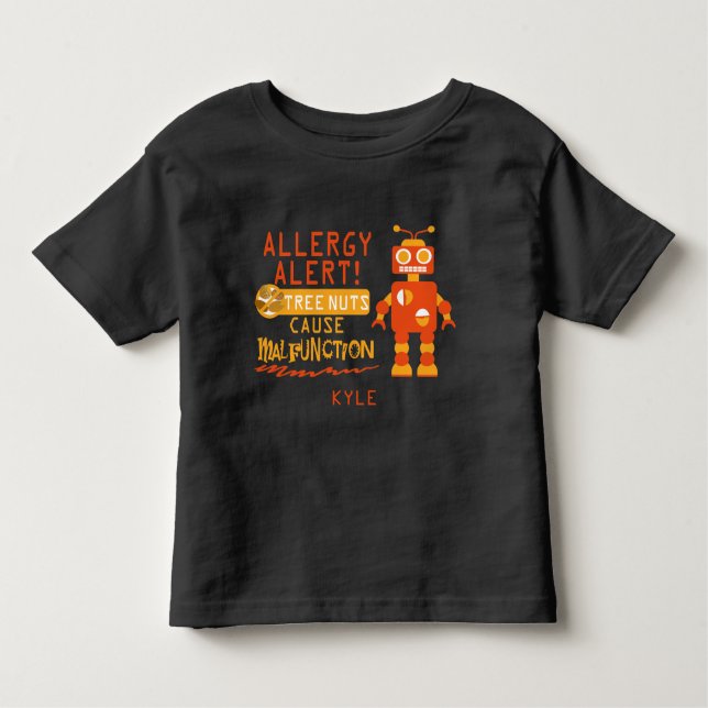 T-shirt Pour Les Tous Petits Alerte d'allergie aux fruits à coque Garçons Robot (Devant)