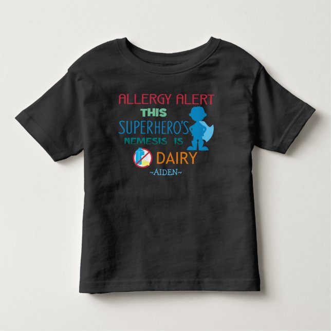 T-shirt Pour Les Tous Petits Alerte d'allergie laitière Superhero Boy Silhouett (Devant)