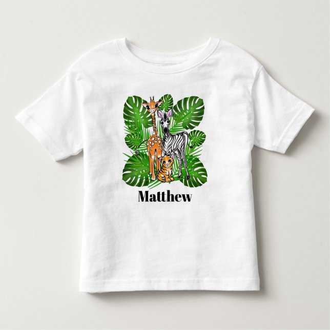 T-shirt Pour Les Tous Petits Amis Safari - Giraffe, Zèbre, Tigre, jungle (Devant)