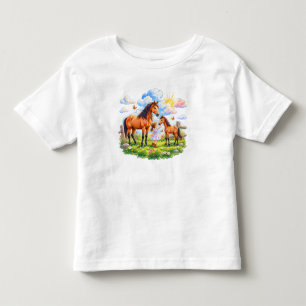 T-shirt Pour Les Tous Petits Amour de cheval dans une prairie fleurie