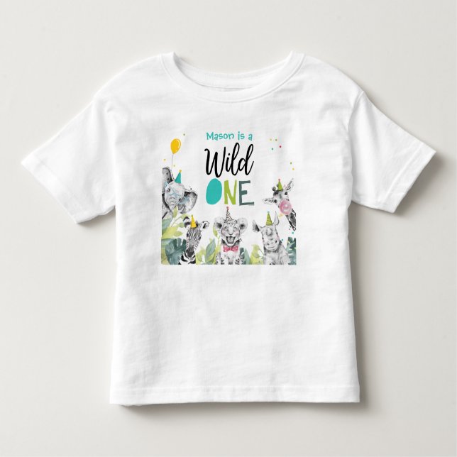 T-shirt Pour Les Tous Petits Animaux de Fête Garçon Anniversaire Sauvage Un 1er (Devant)
