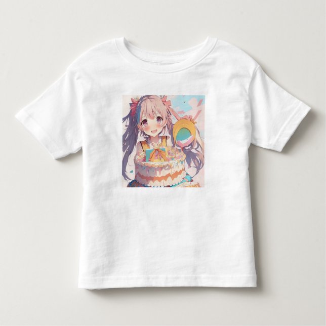 T-shirt Pour Les Tous Petits Anime Anniversaire Fille Pastel Couleurs (Devant)