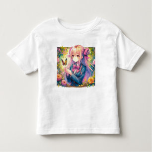 T-shirt Pour Les Tous Petits Anime Girl et papillon aquarelle