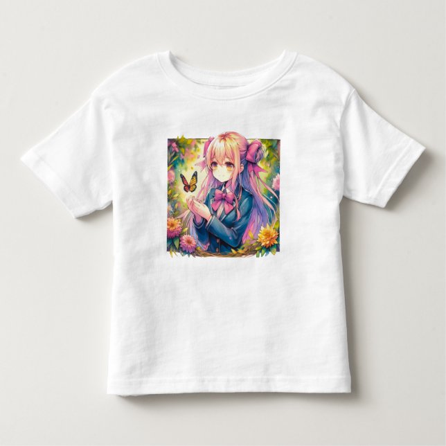 T-shirt Pour Les Tous Petits Anime Girl et papillon aquarelle (Devant)
