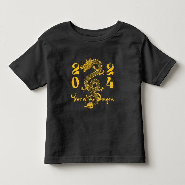 T-shirt Pour Les Tous Petits Année du Dragon en or (Devant)