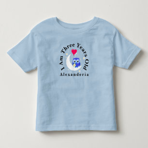 T-shirt Pour Les Tous Petits Anniversaire de Blue Owl, ajoute ton nom, j'ai 3 a