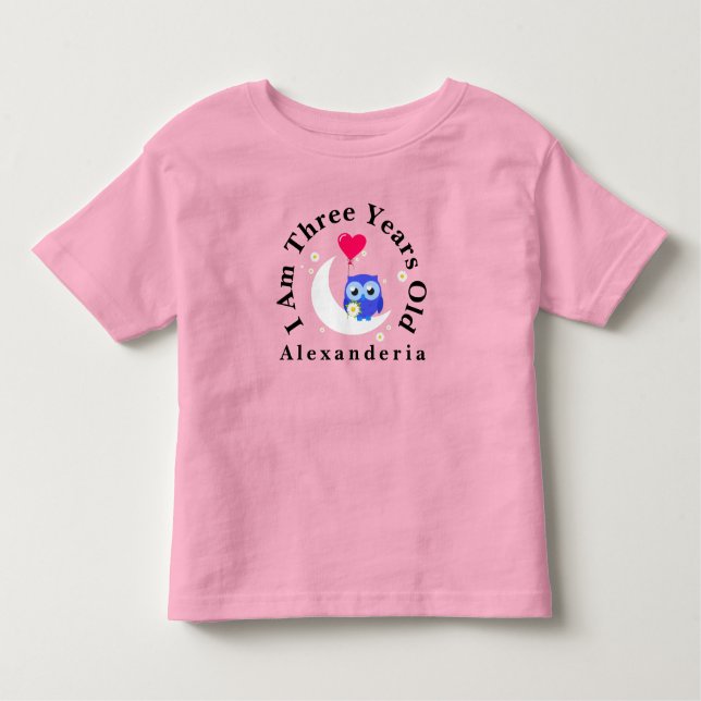 T-shirt Pour Les Tous Petits Anniversaire de la Chouette Bleue  ajoutez le nom, (Devant)