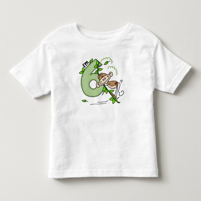 T-shirt Pour Les Tous Petits Anniversaire d'oscillation de singe de bâton 6ème (Devant)