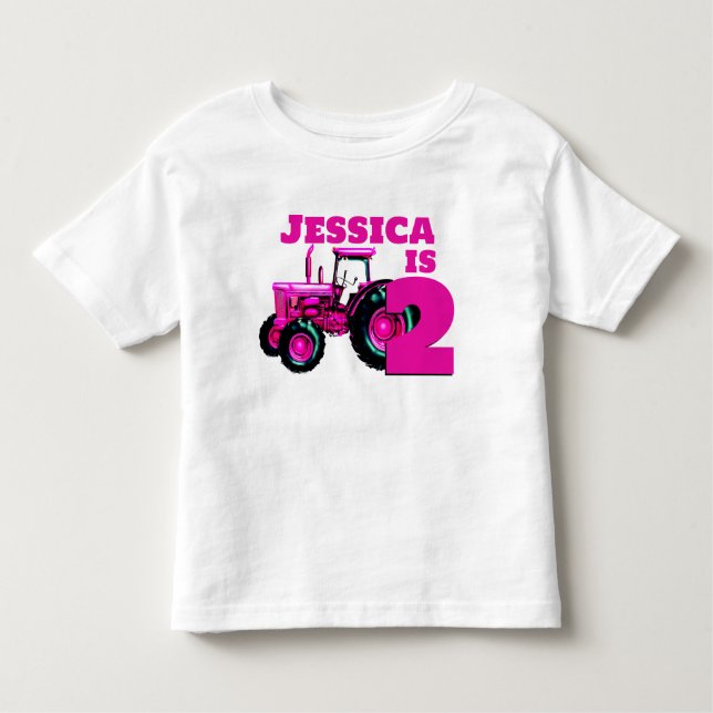 T-shirt Pour Les Tous Petits Anniversaire du tracteur rose (Devant)