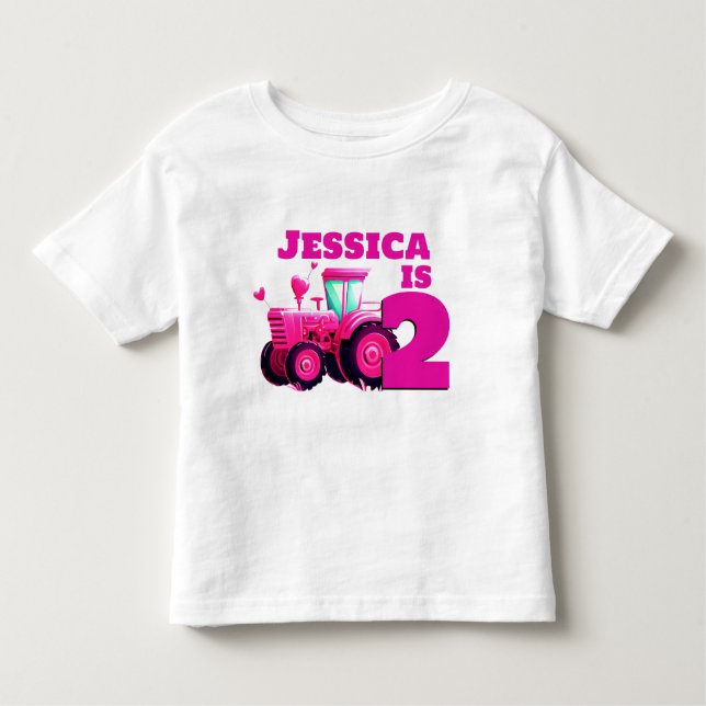 T-shirt Pour Les Tous Petits Anniversaire du tracteur rose (Devant)
