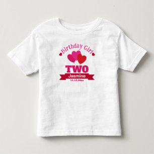 T-shirt Pour Les Tous Petits Anniversaire Fille 2 ans Ancien Coeur Baloons Blan