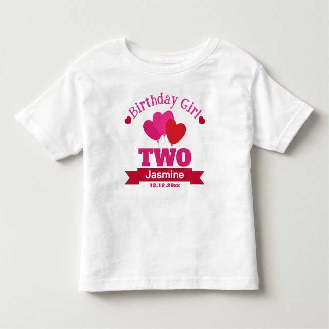 T-shirt Pour Les Tous Petits Anniversaire Fille 2 ans Ancien Coeur Baloons Blan (Devant)