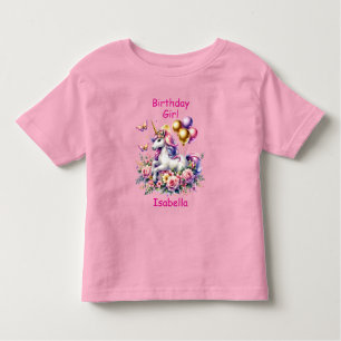 T-shirt Pour Les Tous Petits Anniversaire fille rose, violet et or licorne