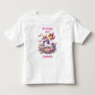 T-shirt Pour Les Tous Petits Anniversaire fille rose, violet et or licorne