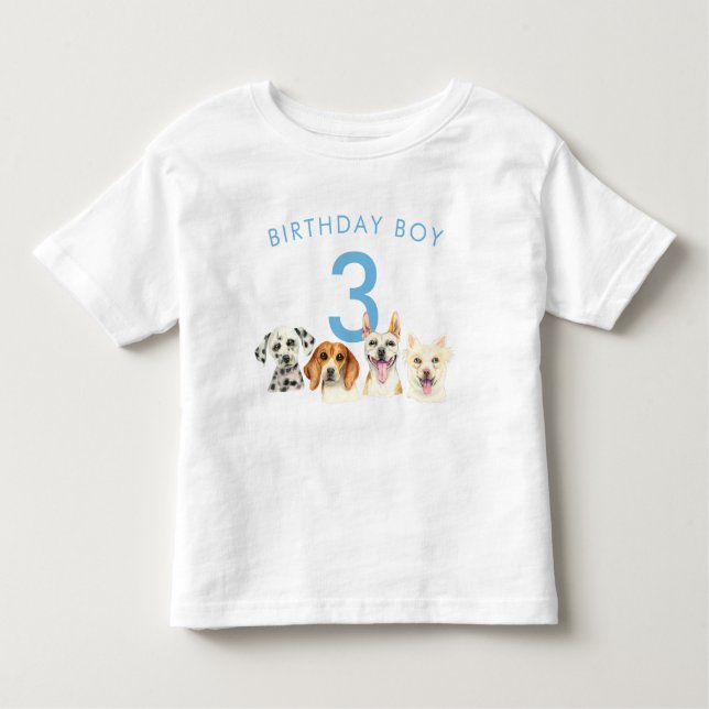 T-shirt Pour Les Tous Petits Anniversaire Garçon Aquarelle Chiens de chiot (Devant)