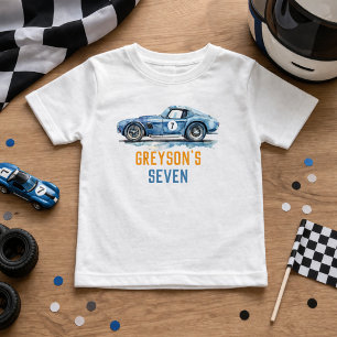 T-shirt Pour Les Tous Petits Anniversaire Garçons Voiture de Course Bleue Cool