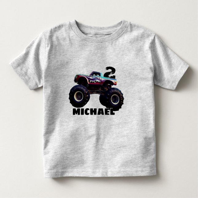 T-shirt Pour Les Tous Petits Anniversaire personnalisé du camion Monster (Devant)