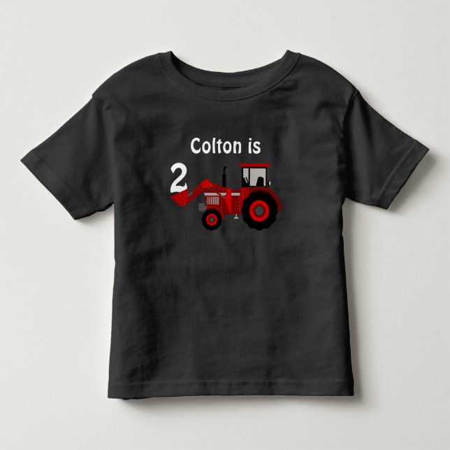 T-shirt Pour Les Tous Petits Anniversaire rouge de tracteur d'amusement "âge" (Devant)
