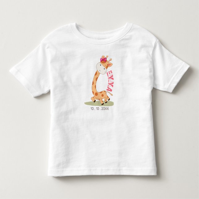 T-shirt Pour Les Tous Petits Aquarelle bébé Giraffe, Safari Animaux Anniversair (Devant)