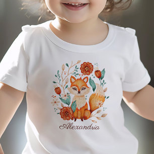 T-shirt Pour Les Tous Petits Aquarelle blanche ornée de renard boisé Nom