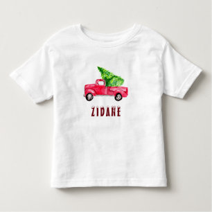 T-shirt Pour Les Tous Petits Aquarelle Camion rouge arbre de Noël mignon
