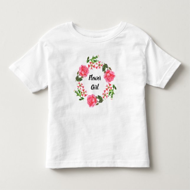 T-shirt Pour Les Tous Petits Aquarelle Fleurs roses Cercle de couronne (Devant)