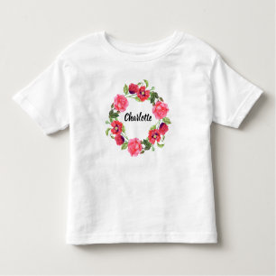 T-shirt Pour Les Tous Petits Aquarelle Fleurs rouges et roses Design de courroi