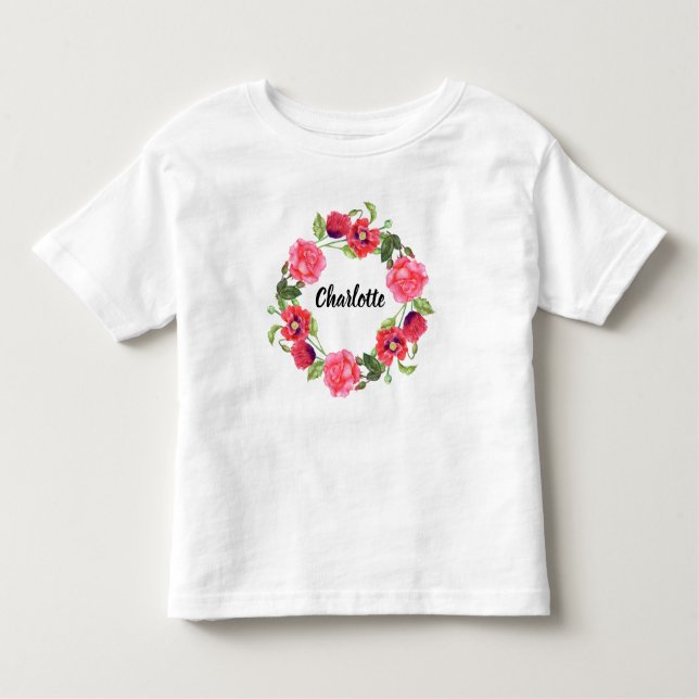T-shirt Pour Les Tous Petits Aquarelle Fleurs rouges et roses Design de courroi (Devant)