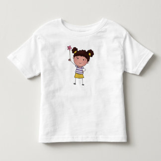 T-shirt Pour Les Tous Petits Aquarelle Jolie Fille Bâton Fleur Rose Belle