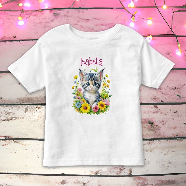 T-shirt Pour Les Tous Petits Aquarelle Kitten Fleurs Personnalisées (Créateur téléchargé)