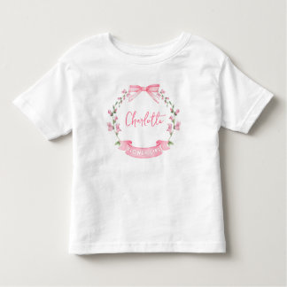 T-shirt Pour Les Tous Petits Aquarelle rose Floral Bow Nom personnalisé Flower