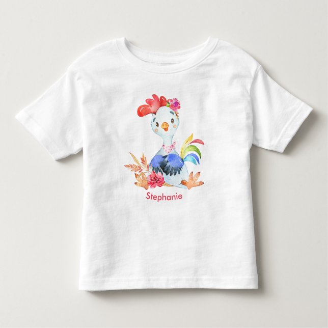 T-shirt Pour Les Tous Petits Aquarelle rose petit coq (Devant)