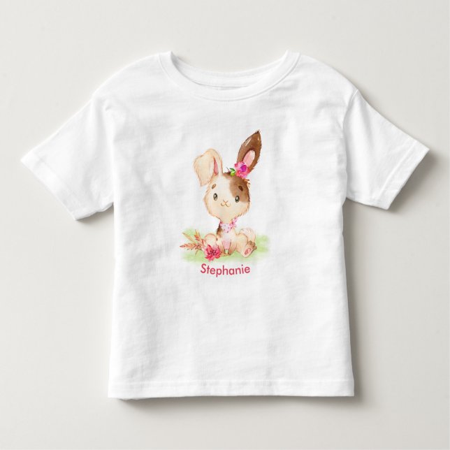T-shirt Pour Les Tous Petits Aquarelle rose petit lapin (Devant)