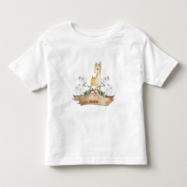 T-shirt Pour Les Tous Petits Aquarelle Woodland Baby Fawn Nom personnalisé (Devant)