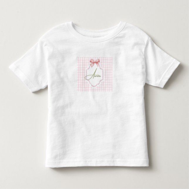 T-shirt Pour Les Tous Petits Aurora Personnalisé Bow & En vichy Rose Imprimer (Devant)