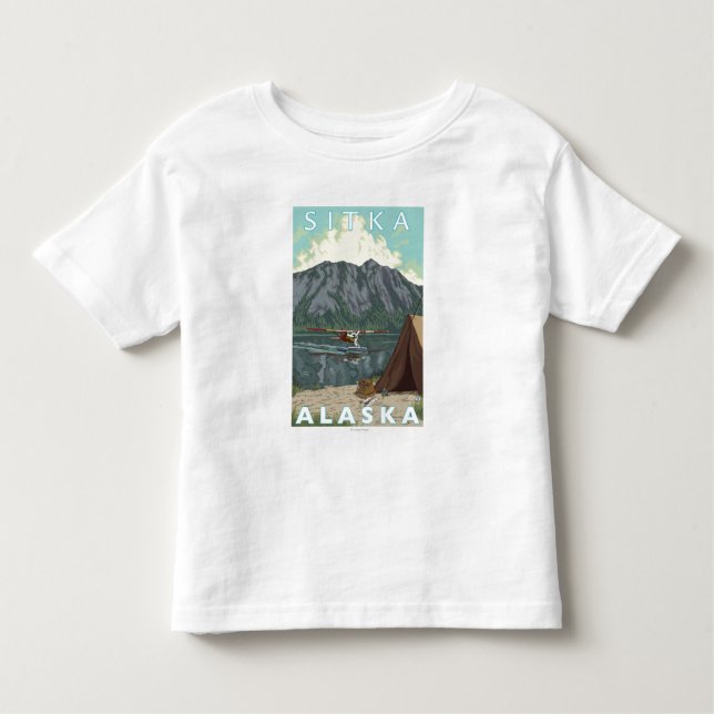 T-shirt Pour Les Tous Petits Avion de Bush et pêche - Sitka, Alaska (Devant)