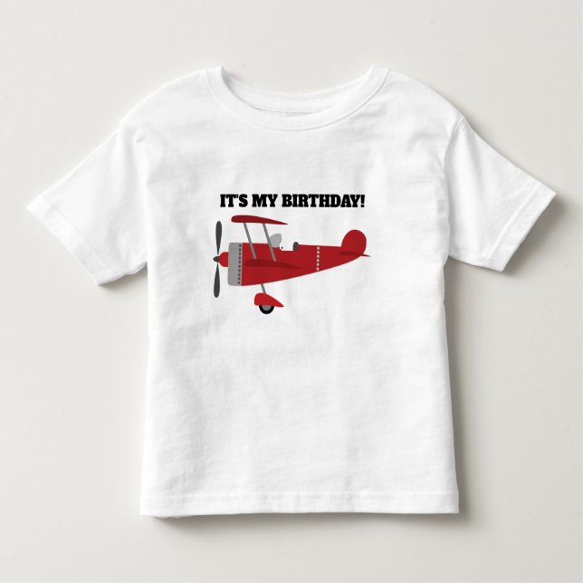 T-shirt Pour Les Tous Petits Avion rouge C'est mon anniversaire Personnalisé (Devant)