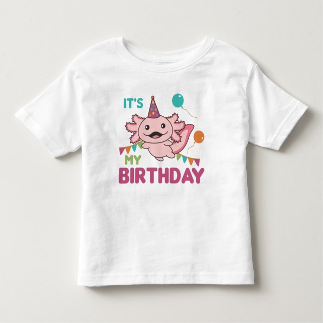 T-shirt Pour Les Tous Petits Axolotl veut que c'est mon anniversaire mignon Axo (Devant)