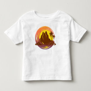 T-shirt Pour Les Tous Petits Badge avec paysage volcanique tropical et palmiers