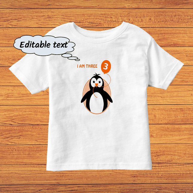 T-shirt Pour Les Tous Petits Balle orange de pingouin de troisième anniversaire (This t-shirt is the white color option with 'classic printing')
