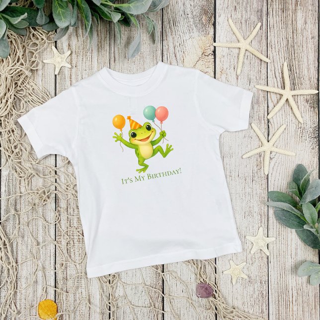 T-shirt Pour Les Tous Petits Ballets de grenouille personnalisés bébé bébé bébé (Frog Balloons Toddler Baby 1st 2nd 3rd 4th 5th birthday T-shirt for him/her. Personalize it.)