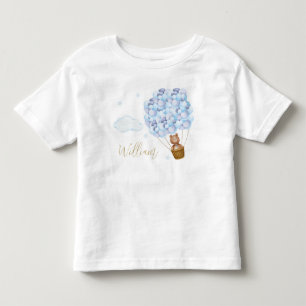 T-shirt Pour Les Tous Petits Ballons Bleus Ourson en Peluche Écriture Dorée