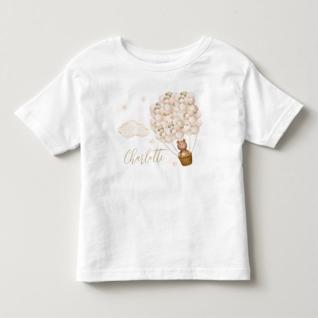 T-shirt Pour Les Tous Petits Ballons Ourson Mignon Écriture Dorée (Devant)