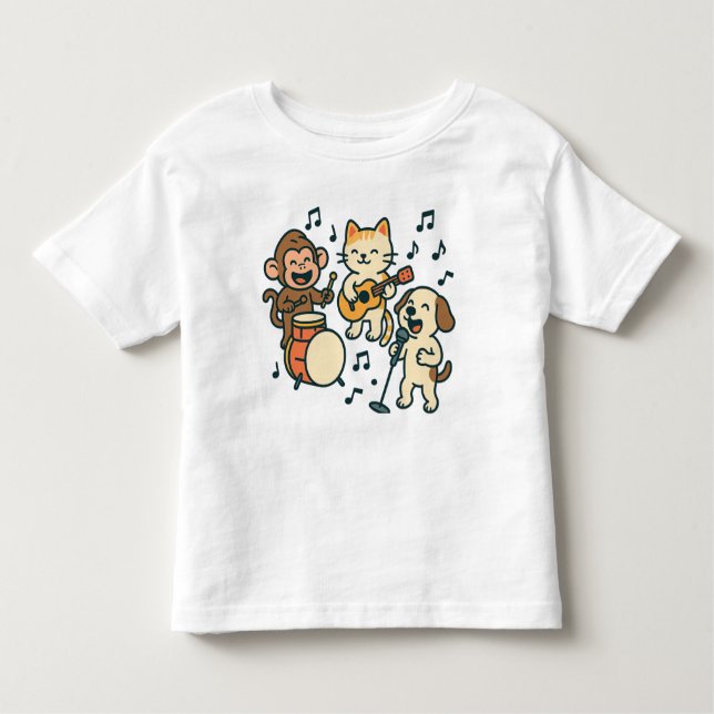 T-shirt Pour Les Tous Petits Bande d'animaux soyeux - Tambours de singe, Guitar (Devant)