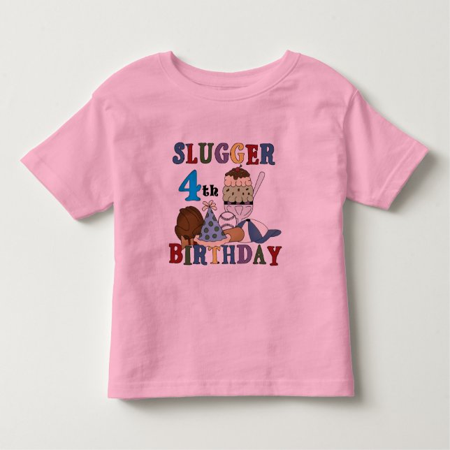 T-shirt Pour Les Tous Petits Baseball Slugger 4e anniversaire (Devant)