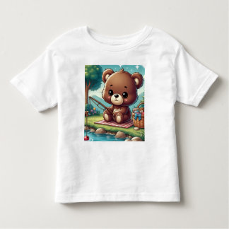 T-shirt Pour Les Tous Petits Bear fishing on the side of a lake tee shirt