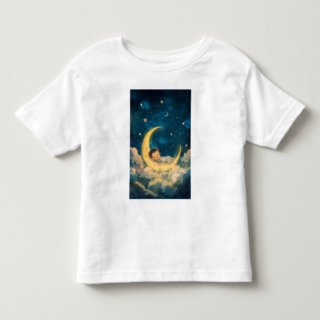 T-shirt Pour Les Tous Petits Bébé dormant sur la Lune (Devant)