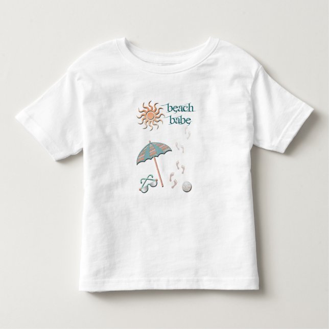 T-shirt Pour Les Tous Petits Bébé plage - Parasol, Balle, Empreintes dans le Sa (Devant)