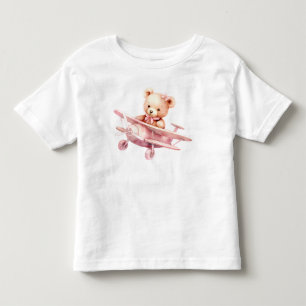T-shirt Pour Les Tous Petits Belle fille Bébé Ours Pilote Avion Rose Belle