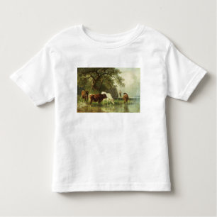 T-shirt Pour Les Tous Petits Bétail arrosant dans un paysage de rivière